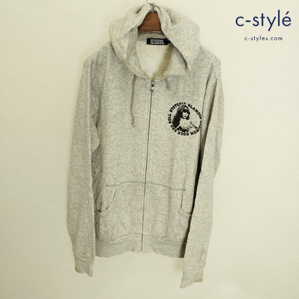 HYSTERIC GLAMOUR ヒステリックグラマー ジップパーカー L グレー 0204CF03 ガールプリント 綿100 日本製
