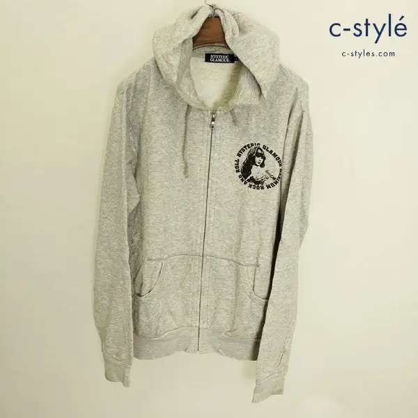 HYSTERIC GLAMOUR ヒステリックグラマー ジップパーカー L グレー 0204CF03 ガールプリント 綿100 日本製