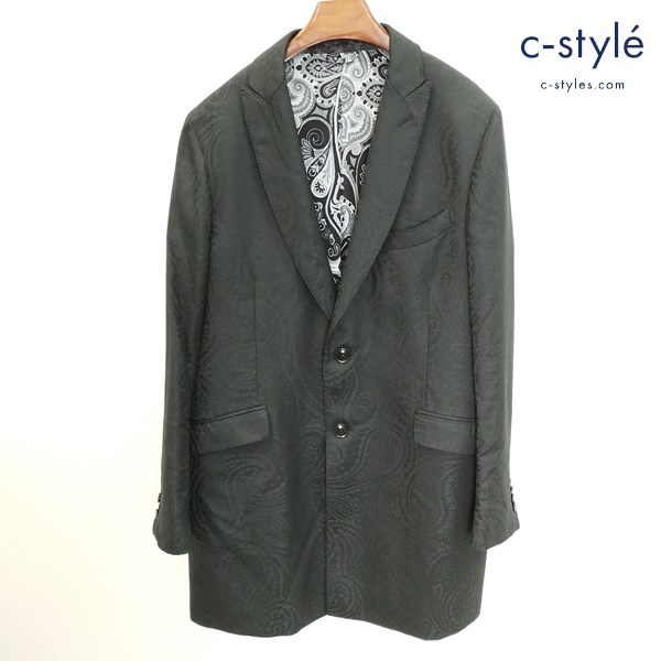 ETRO エトロ コート 56 ブラック 2B センターベント ペイズリー柄 裏地シルク100 イタリア製 薄手