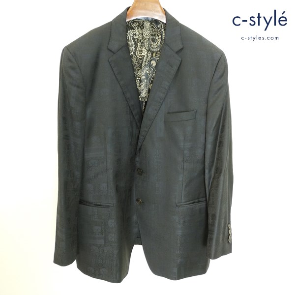 ETRO エトロ テーラードジャケット 60 ネイビー 2B サイドベンツ 裏地シルク100 イタリア製 総柄