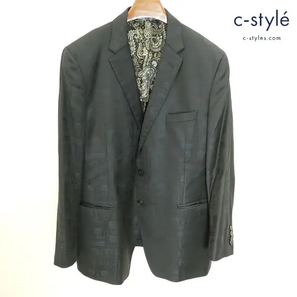 ETRO エトロ テーラードジャケット 60 ネイビー 2B サイドベンツ 裏地シルク100 イタリア製 総柄