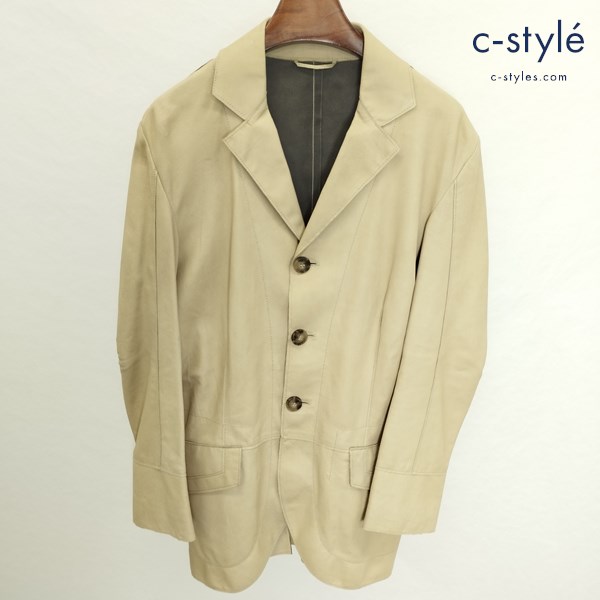 EMPORIO ARMANI エンポリオアルマーニ レザージャケット 44 ベージュ 3B サイドベンツ 81G67P