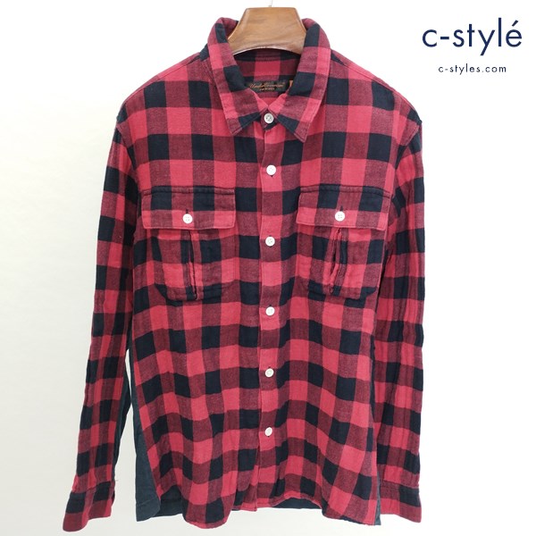 UNDER COVERISM ドッキングチェックシャツ 2 レッド×ブラック 長袖 綿100 日本製 6S225-SH6