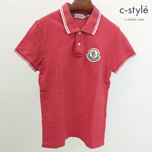 MONCLER モンクレール ポロシャツ M レッド 半袖 ロゴワッペン SlimFit 綿100 パッチワーク ロゴパッチ