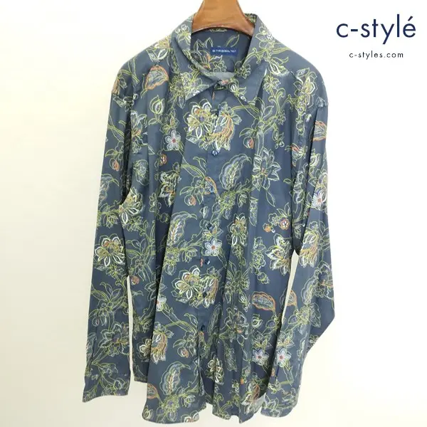 ETRO エトロ 長袖シャツ 3XL ネイビー 総柄 花 綿100 イタリア製
