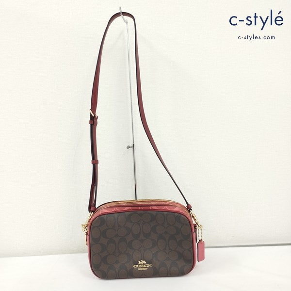 COACH コーチ シグネチャー ジェス クロスボディー ショルダーバッグ ブラウン×レッド レディース 鞄