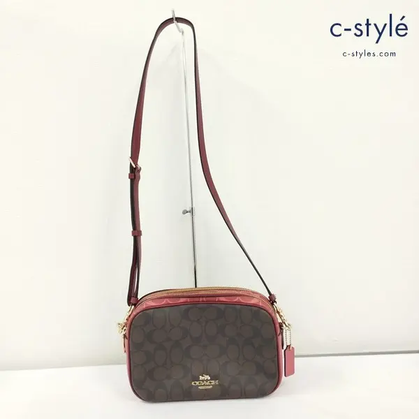 COACH コーチ シグネチャー ジェス クロスボディー ショルダーバッグ ブラウン×レッド レディース 鞄