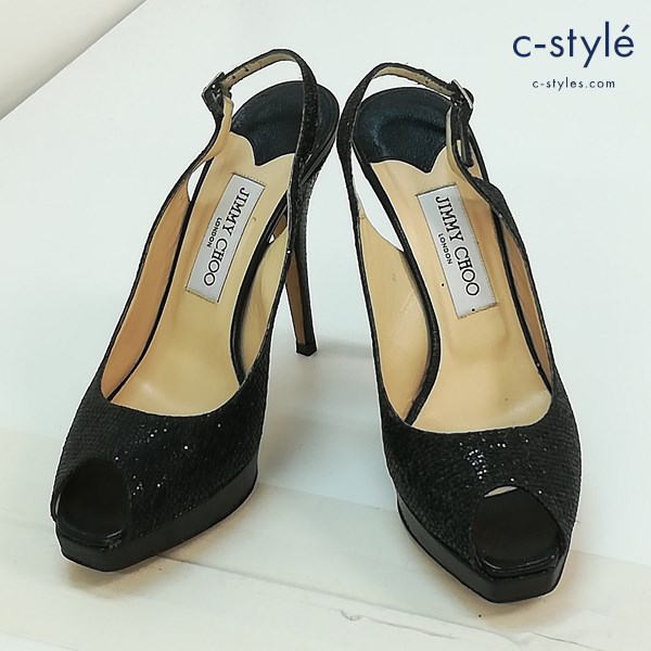 JIMMY CHOO ジミーチュウ バックストラップサンダル 37・1/2 ブルー系 ピンヒール イタリア製 レディース