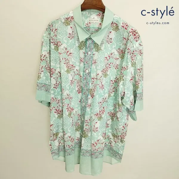 ETRO エトロ 半袖シャツ 45 グリーン系 花柄 綿100 イタリア製