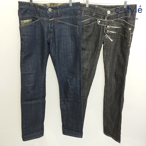 MARITHE+FRANCOIS GIRBAUD デニムパンツ M インディゴ ブラック 迷彩切替 ジッパー 計2点