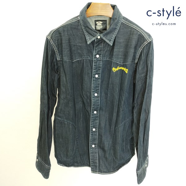 CHALLENGER チャレンジャー デニムシャツ M インディゴ 長袖 ロゴ刺繍 綿100 日本製