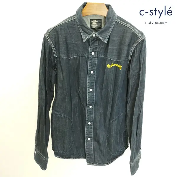 CHALLENGER チャレンジャー デニムシャツ M インディゴ 長袖 ロゴ刺繍 綿100 日本製