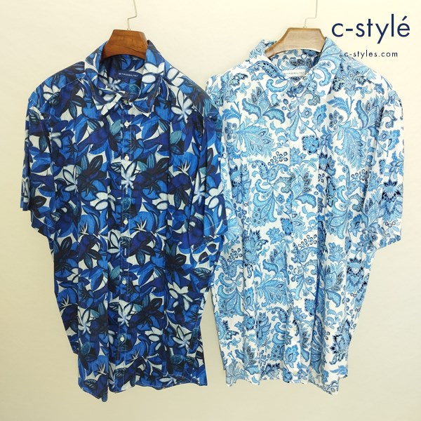ETRO エトロ 半袖シャツ 3XL ブルー系 総柄 綿100 イタリア製 計2点