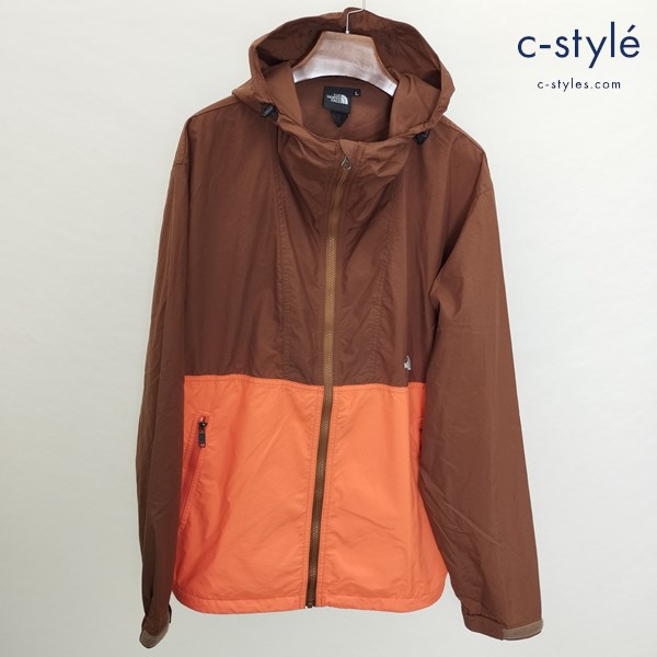 THE NORTH FACE コンパクトジャケット L ブラウン×オレンジ NP71830 マウンテンパーカー フード ロゴ刺繍 長袖