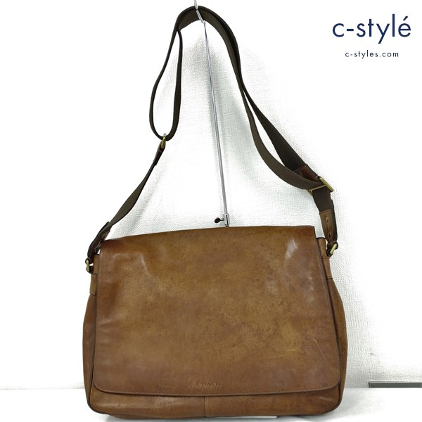 COACH コーチ レザーショルダーバッグ ブラウン 肩掛けバッグ ロゴ刻印 革バッグ
