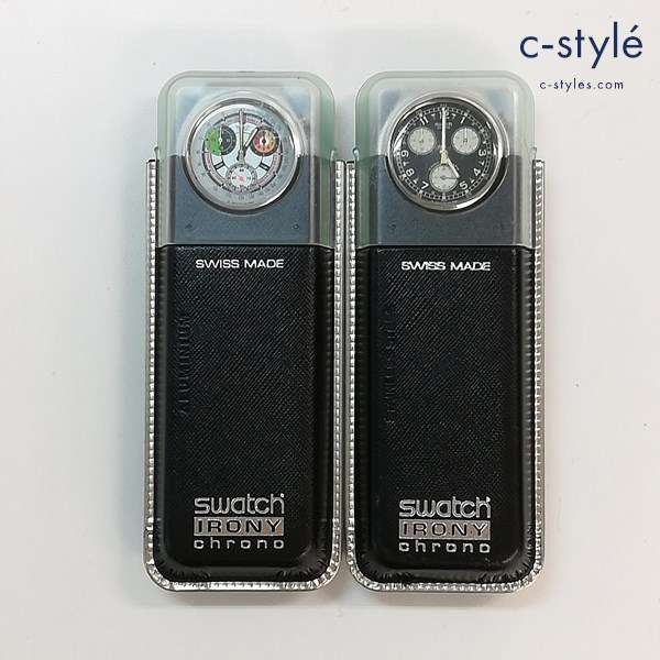 Swatch スウォッチ IRONY chrono 腕時計 ブルー ブラック クォーツ クロノグラフ レザーバンド 計2点