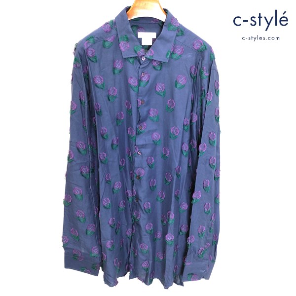 ETRO エトロ 長袖シャツ 47 ネイビー BEN ETRO ESSERE 花 イタリア製 ロングシャツ