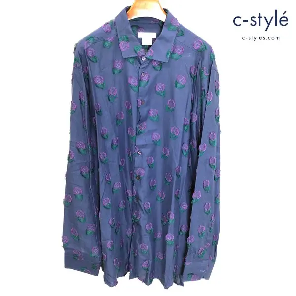 ETRO エトロ 長袖シャツ 47 ネイビー BEN ETRO ESSERE 花 イタリア製 ロングシャツ