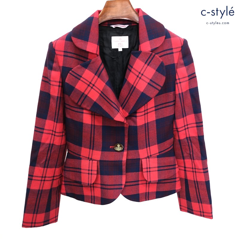 ViVienne Westwood RED LABEL ラブジャケット 2 赤×紺 チェック柄 1B ウール100 日本製 レディース