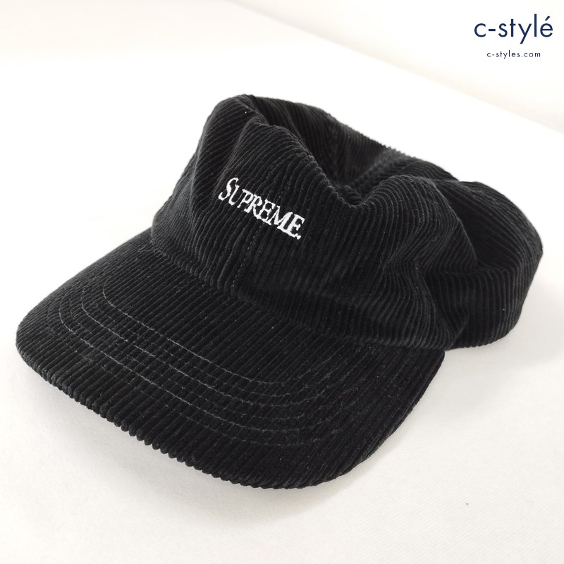 Supreme シュプリーム コーデュロイ6パネルキャップ フリー ブラック 帽子 ロゴ刺繍 USA製