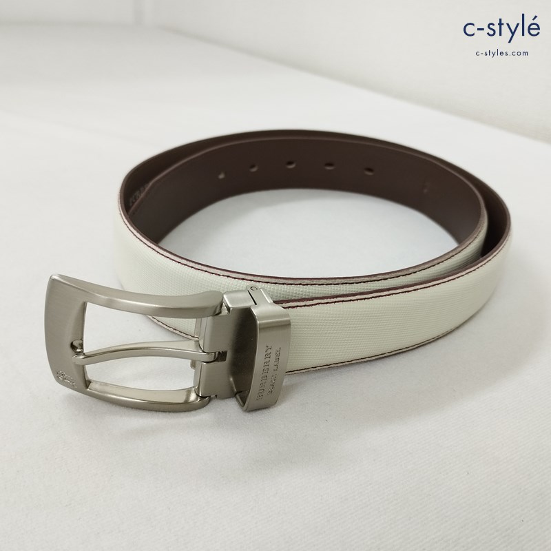BURBERRY BLACK LABEL バーバリーブラックレーベル レザーベルト ホワイト×ブラウン ホースマーク刻印