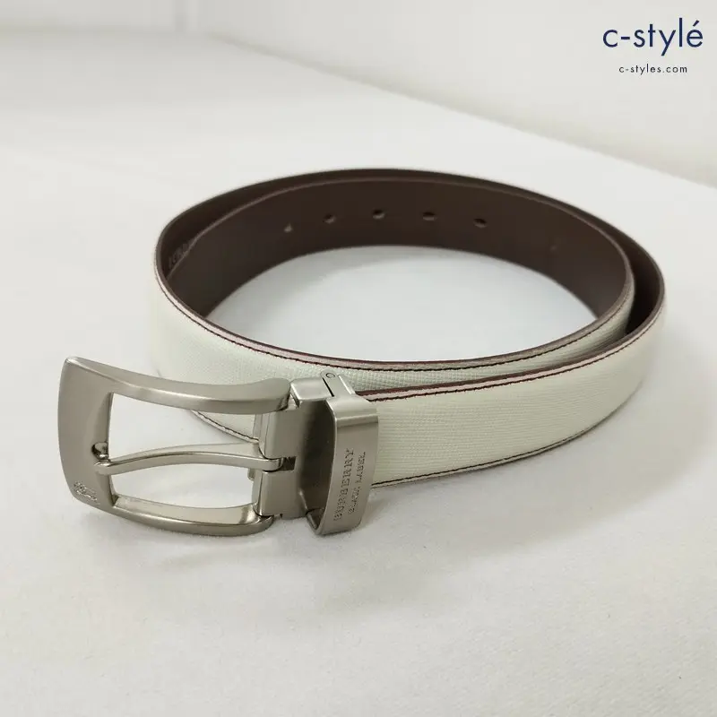 BURBERRY BLACK LABEL バーバリーブラックレーベル レザーベルト ホワイト×ブラウン ホースマーク刻印