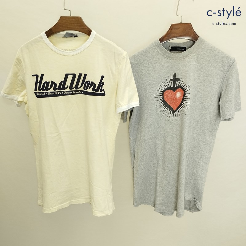 DSQUARED2 ディースクエアード Tシャツ S グレー イエロー 半袖 ダメージ加工 プリント 計2点