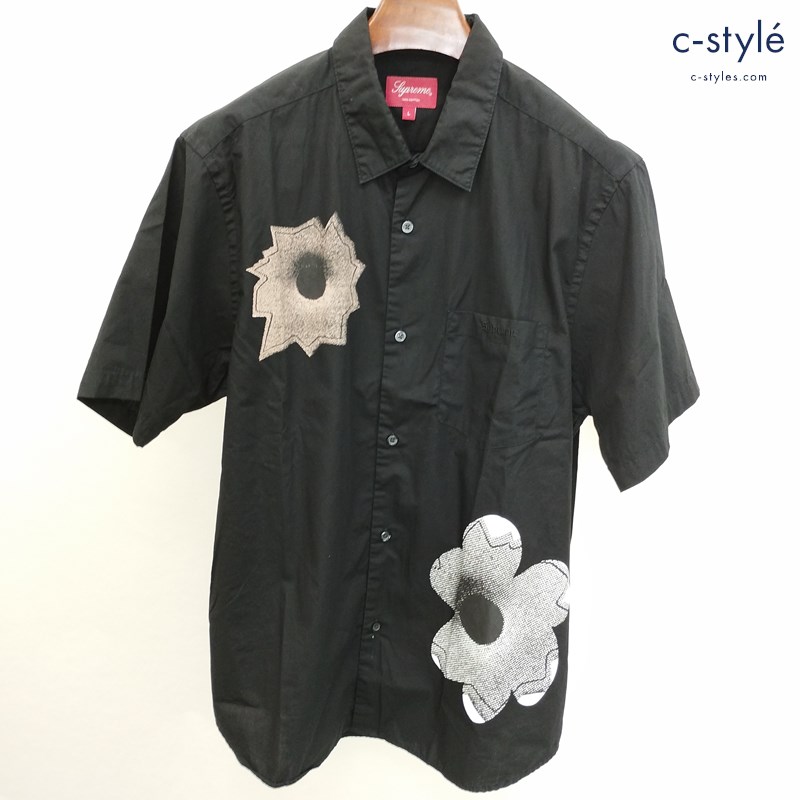 Supreme シュプリーム 22ss Nate Lowman S/S Shirt L ブラック 半袖シャツ 刺繍 プリント 綿100