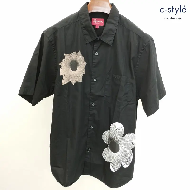 Supreme シュプリーム 22ss Nate Lowman S/S Shirt L ブラック 半袖シャツ 刺繍 プリント 綿100