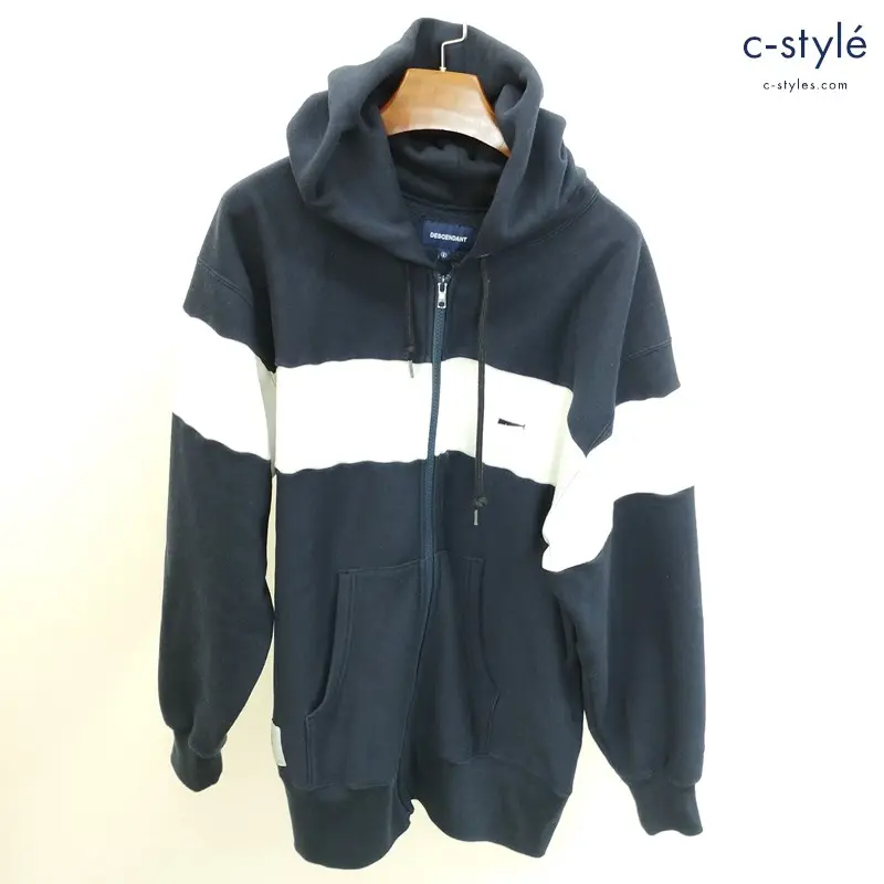 DESCENDANT ディセンダント ジップパーカー 2 ネイビー×ホワイト フーディー 長袖 刺繍 日本製