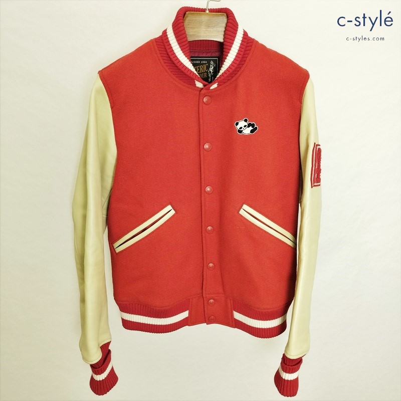 HYSTERIC GLAMOUR PANDA MANIA S レッド×クリーム 刺繍 レザースリーブスタジャン 01173AB01 レディース