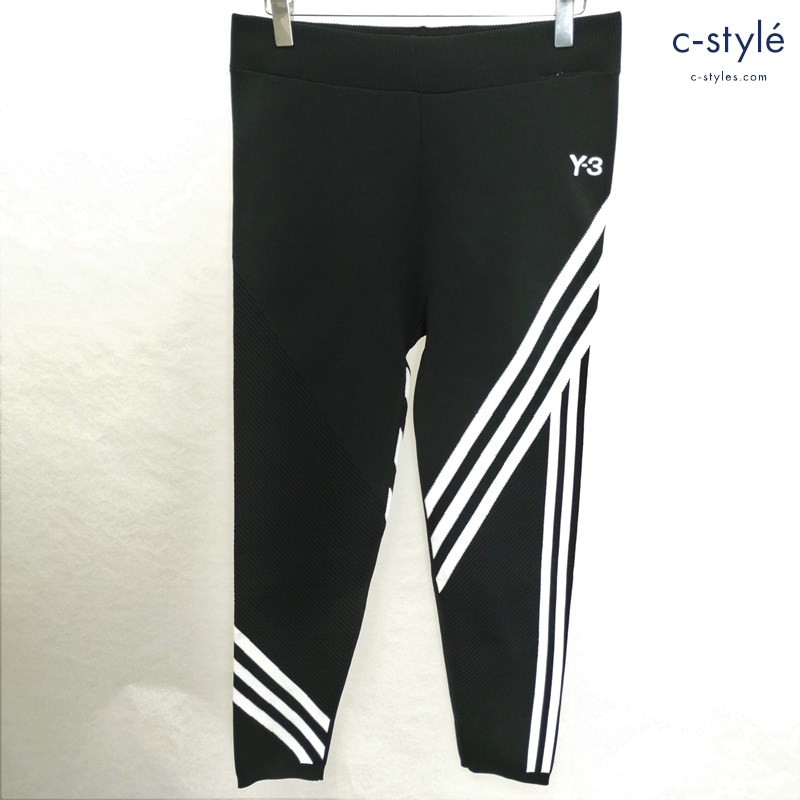 Y-3 ワイスリー 22AW W CH1 TIGHTS L ブラック ニットレギンス タイツ ストレッチ ロゴ刺繍 レディース