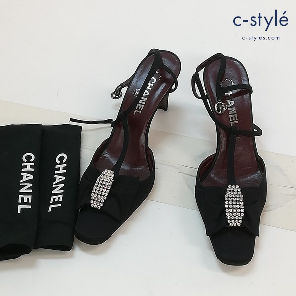 CHANEL シャネル ビジューサンダル 39 ブラック×ブラウン系 ストラップパンプス レディース