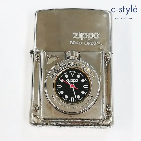 ZIPPO ジッポー U.S. TRADITIONAL タイムライト 時計付き 1997 オイルライター シルバー 喫煙具