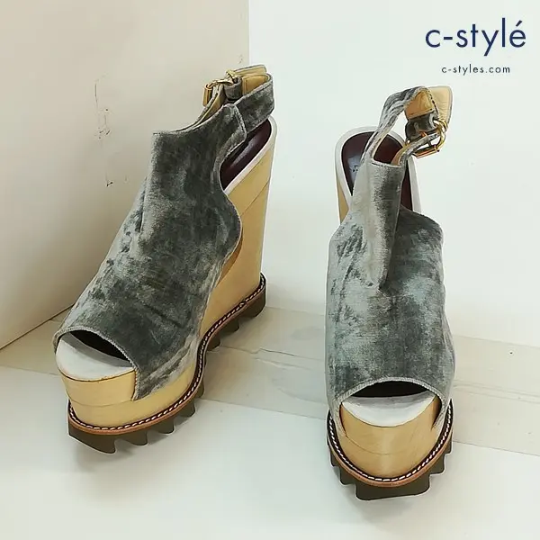 UNDERCOVER アンダーカバー ウッドソールベルベットショートブーツ S グレー UCT1F01 レディース