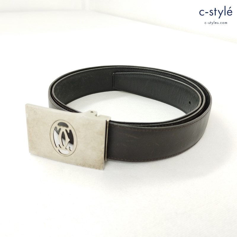 Cartier カルティエ レザーベルト ダークブラウン シルバー金具 ビジネス 紳士 革