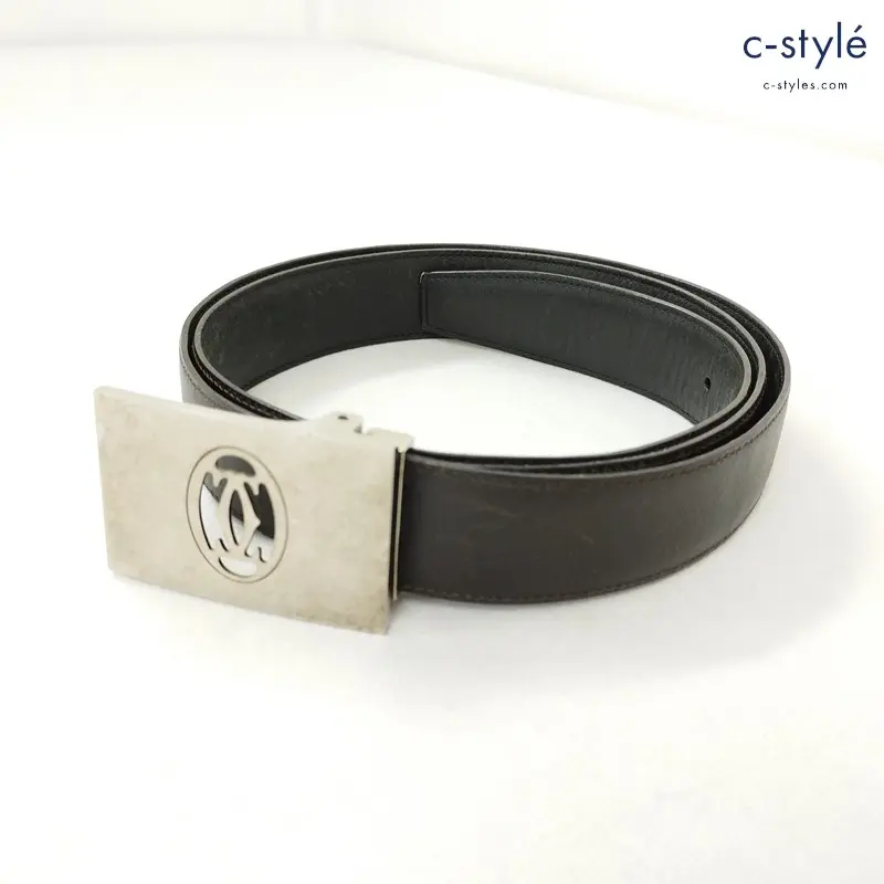 Cartier カルティエ レザーベルト ダークブラウン シルバー金具 ビジネス 紳士 革