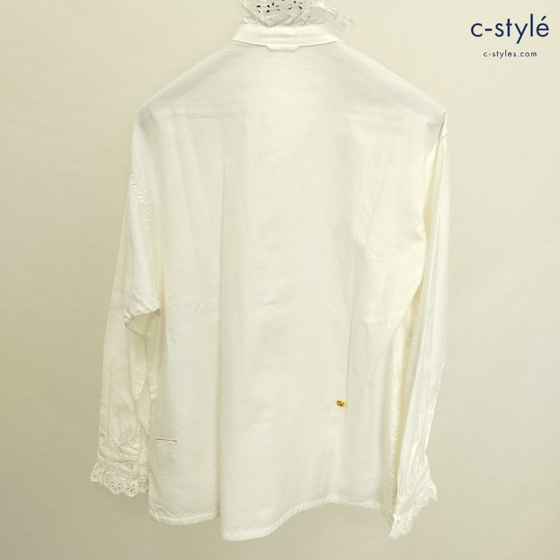 45R 薄オックスのフリルブラウス 2 ホワイト 5123034 長袖 綿100 日本製 レディース