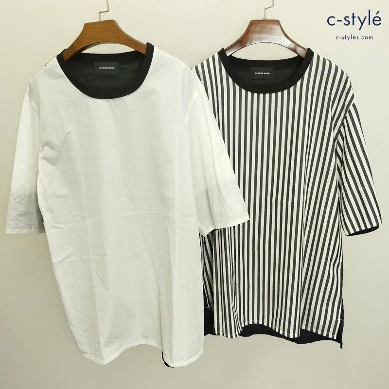 DIET BUTCHER SLIM SKIN 切替Tシャツ 黒×白 マルチカラー ペイズリー ストライプ 綿100 日本製 計2点