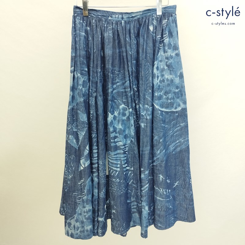 45R ワンダーランドプリントのスカート 2 インディゴ 8124023 ロングスカート 総柄 綿100 日本製 レディース