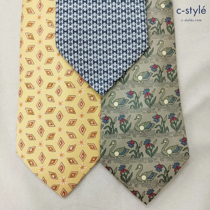 HERMES エルメス ネクタイ 総柄 シルク100 MADE IN FRANCE 計3点