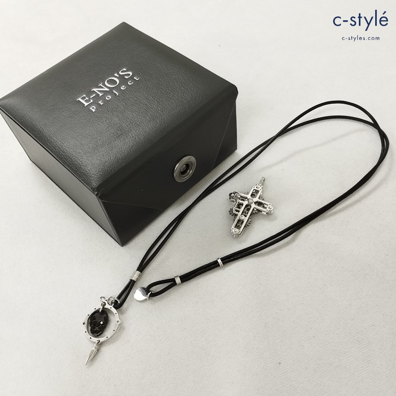 E-NO’S イーノス K18WG 歯車ギアクロス ペンダント チョーカー シルバー 計2点