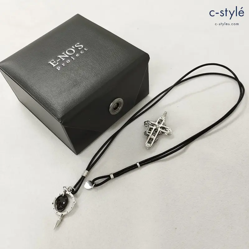 E-NO’S イーノス K18WG 歯車ギアクロス ペンダント チョーカー シルバー 計2点