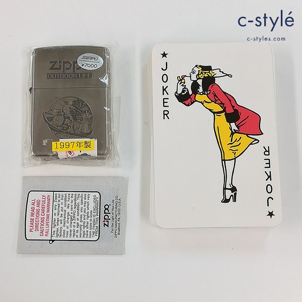 ZIPPO ジッポー OUTDOOR LIFE 1997年製 トランプ付き オイルライター シルバー 喫煙具