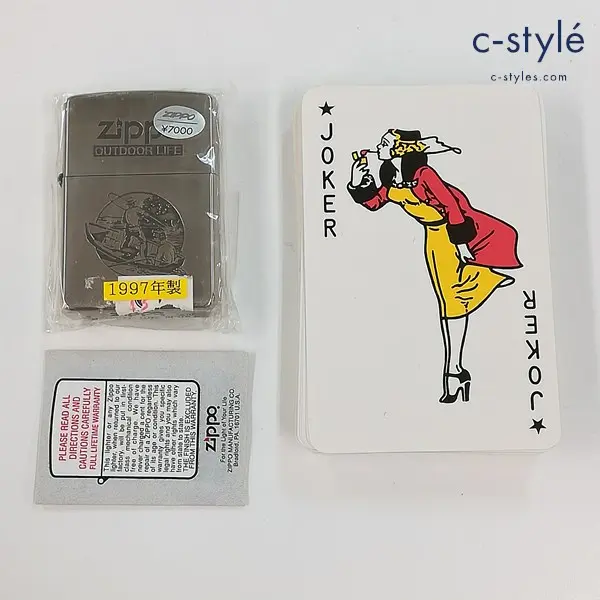 ZIPPO ジッポー OUTDOOR LIFE 1997年製 トランプ付き オイルライター シルバー 喫煙具