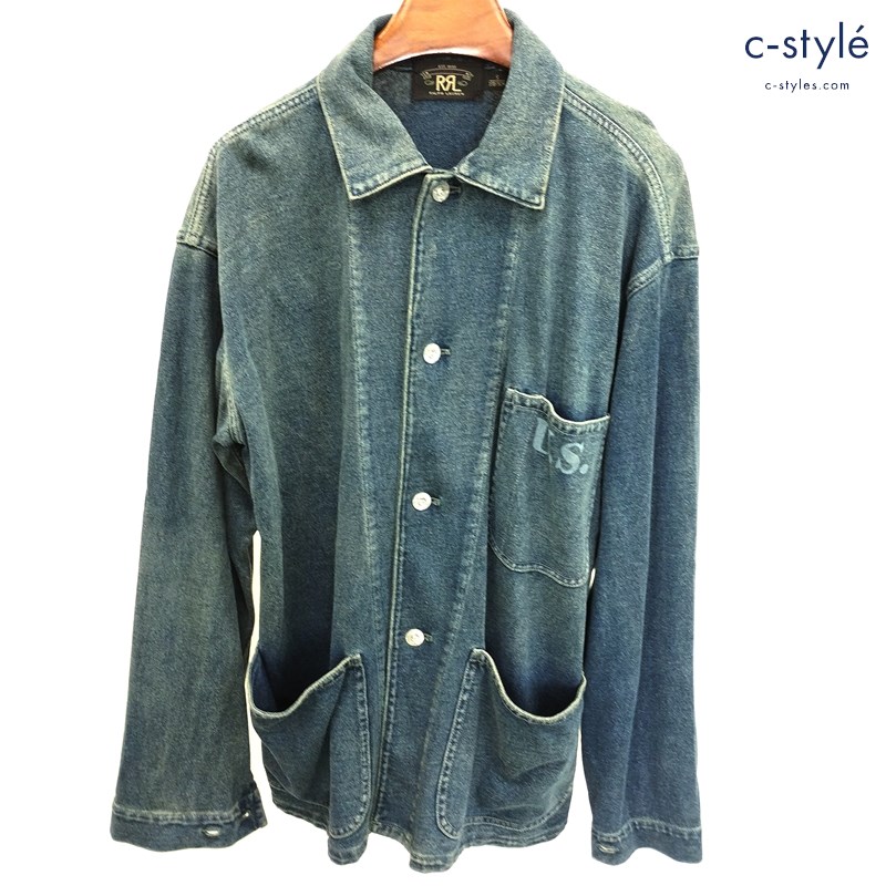 RRL ダブルアールエル シャツジャケット S ブルー 長袖 綿100 プリント