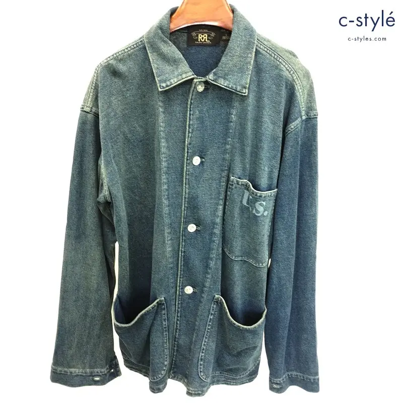 RRL ダブルアールエル シャツジャケット S ブルー 長袖 綿100 プリント