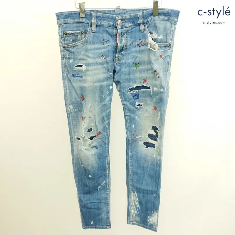 DSQUARED2 ディースクエアード Regular clement Jean デニムパンツ 48 インディゴ ストレッチ ダメージ加工