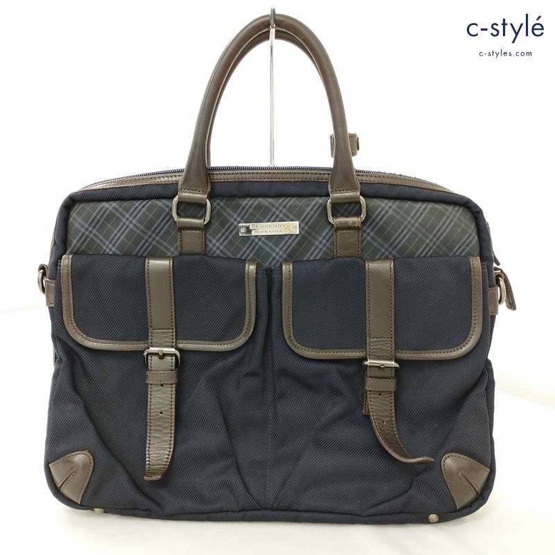BURBERRY BLACK LABEL バーバリーブラックレーベル ブリーフケース ネイビー×ブラウン レザー カバン