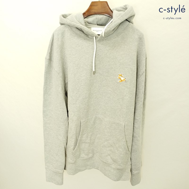 MAISON KITSUNE メゾンキツネ プルオーバーパーカー XXL グレー フーディー 綿100 ワッペン 長袖